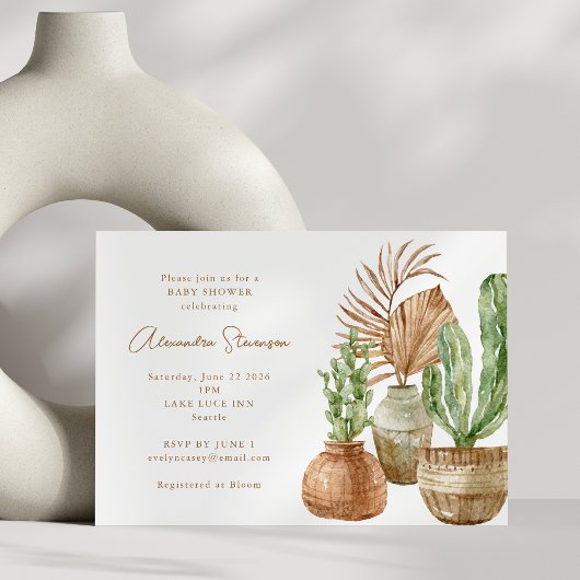 Boho Waterverf Cactus Pampas Plant Baby shower Kaart