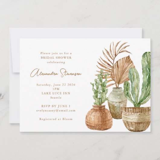 Boho Waterverf Cactus Pampas Plant Vrijgezellenfee Kaart (Voorkant)