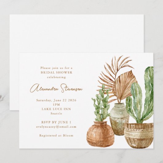 Boho Waterverf Cactus Pampas Plant Vrijgezellenfee Kaart (Voorkant / Achterkant)