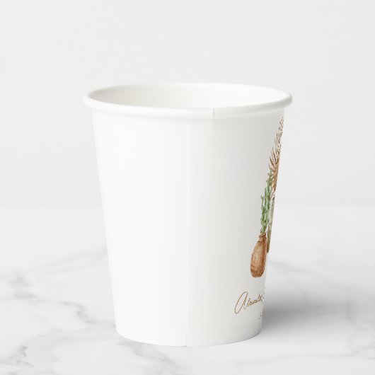 Boho Waterverf Cactus Pampas Plant Vrijgezellenfee Papieren Bekers (Rechts)