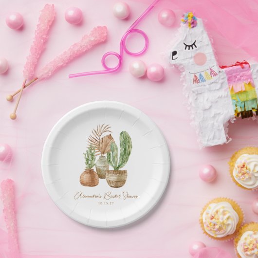 Boho Waterverf Cactus Pampas Plant Vrijgezellenfee Papieren Bordje (Feest)