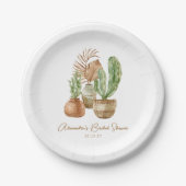 Boho Waterverf Cactus Pampas Plant Vrijgezellenfee Papieren Bordje (Voorkant)