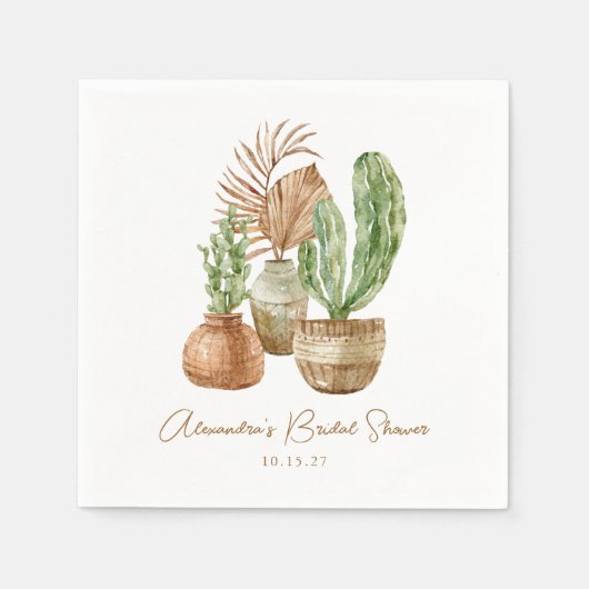 Boho Waterverf Cactus Pampas Plant Vrijgezellenfee Servet (Voorkant)