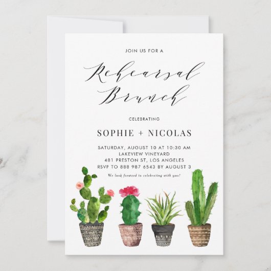 Boho Waterverf Cactus Zomer Oefenbrunch Kaart (Voorkant)