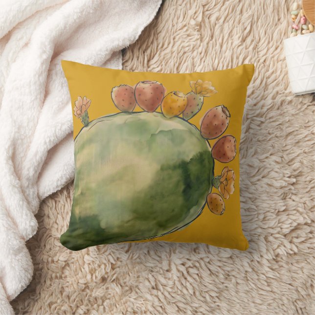 Boho Waterverf Cactusvijg Fruit  Kussen (Deken)