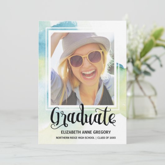 Boho Waterverf Calligrafie Foto Afstuderen Kaart (Staand voorkant)