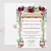 Boho Waterverf Canopy Burgundy Red Floral Wedding Kaart (Voorkant / Achterkant)