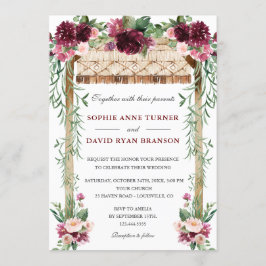 Boho Waterverf Canopy Burgundy Red Floral Wedding Kaart