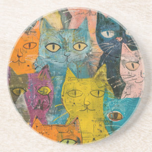 Boho Waterverf Cats - Aardse katachtige kunst (12) Zandsteen Onderzetter