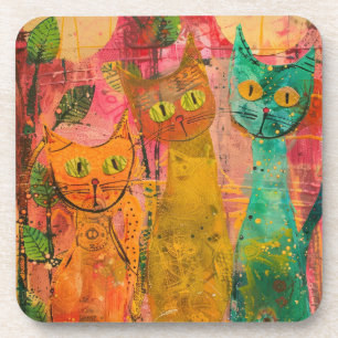 Boho Waterverf Cats - Aardse katachtige kunst (2) Bier Onderzetter