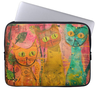 Boho Waterverf Cats - Aardse katachtige kunst (2) Laptop Sleeve