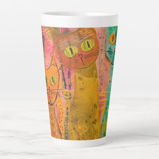 Boho Waterverf Cats - Aardse katachtige kunst (2) Latte Mok (Voorkant)