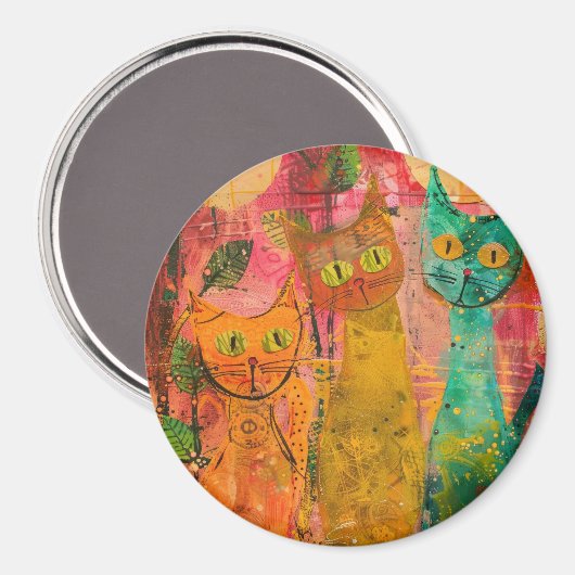 Boho Waterverf Cats - Aardse katachtige kunst (2) Magneet (Voorkant / Achterkant)