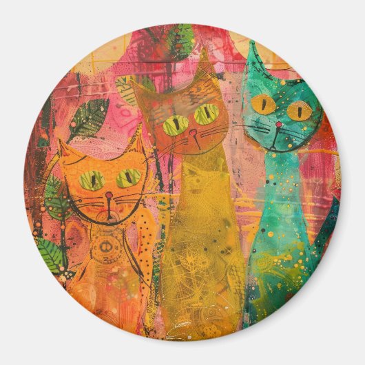 Boho Waterverf Cats - Aardse katachtige kunst (2) Magneet (Voorkant)