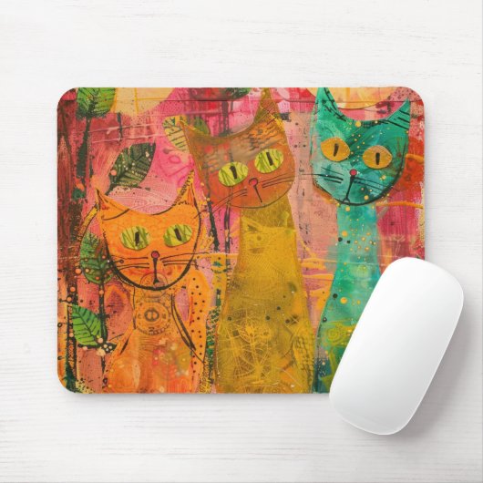Boho Waterverf Cats - Aardse katachtige kunst (2) Muismat (Met muis)