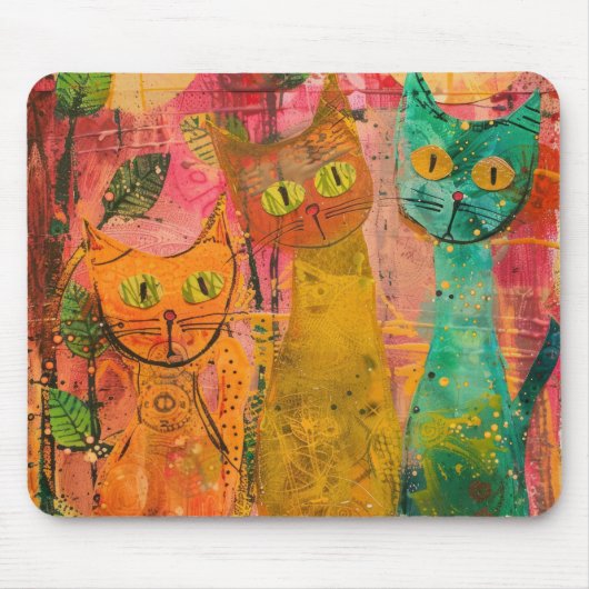 Boho Waterverf Cats - Aardse katachtige kunst (2) Muismat (Voorkant)