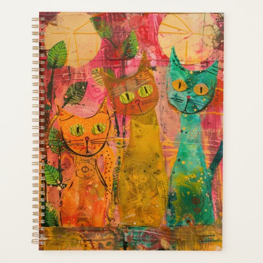 Boho Waterverf Cats - Aardse katachtige kunst (2) Planner (Voorkant)