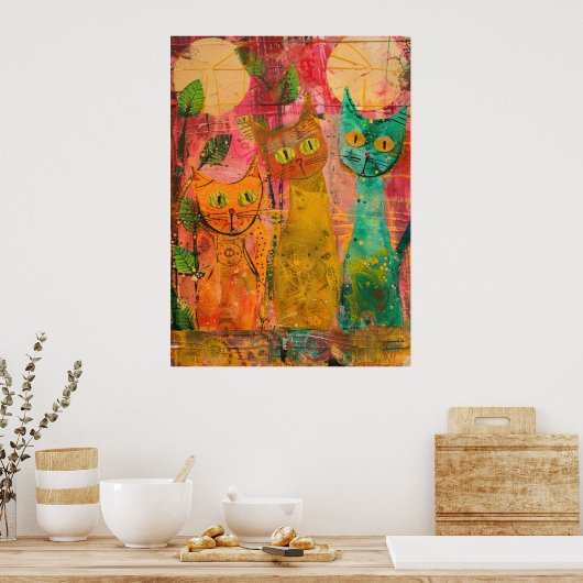 Boho Waterverf Cats - Aardse katachtige kunst (2) Poster (Keuken)