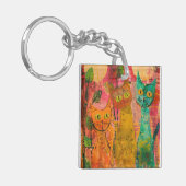 Boho Waterverf Cats - Aardse katachtige kunst (2) Sleutelhanger (Voorkant Links)