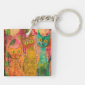 Boho Waterverf Cats - Aardse katachtige kunst (2) Sleutelhanger (Achterkant)