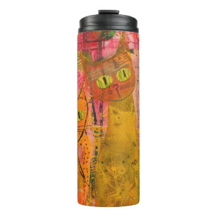 Boho Waterverf Cats - Aardse katachtige kunst (2) Thermosbeker