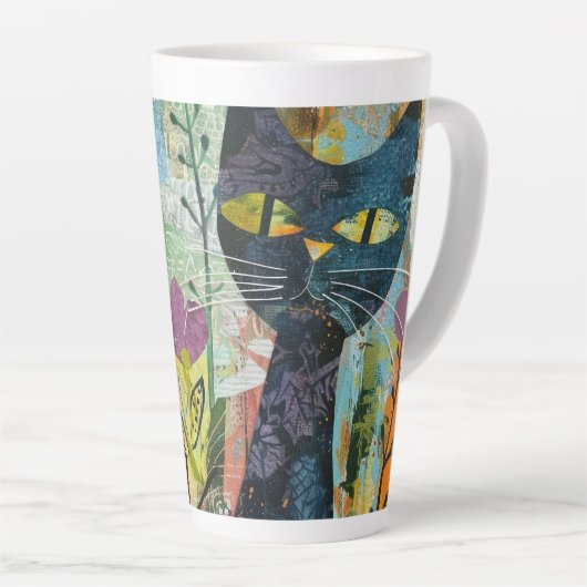 Boho Waterverf Cats - Aardse katachtige kunst (4) Latte Mok (Rechterhoek)