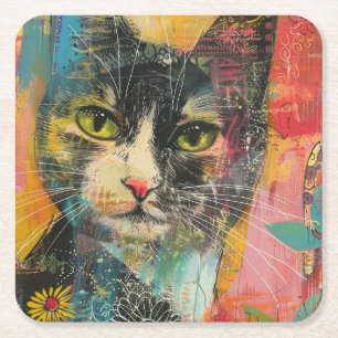 Boho Waterverf Cats - Aardse katachtige kunst (6) Kartonnen Onderzetters