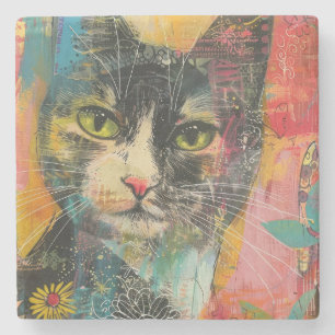 Boho Waterverf Cats - Aardse katachtige kunst (6) Stenen Onderzetter
