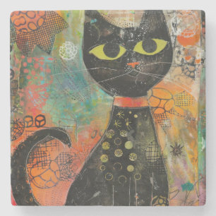 Boho Waterverf Cats - Aardse katachtige kunst (7) Stenen Onderzetter