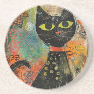Boho Waterverf Cats - Aardse katachtige kunst (7) Zandsteen Onderzetter