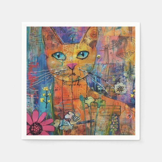 Boho Waterverf Cats - Aardse katachtige kunst (8) Servet (Voorkant)