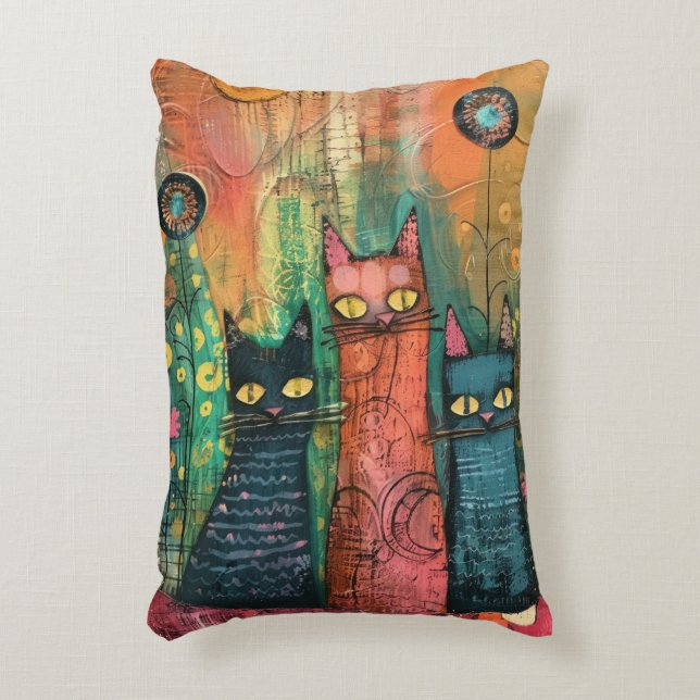 Boho Waterverf Cats - Aardse katachtige kunst Accent Kussen (Voorkant(Verticaal))