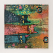 Boho Waterverf Cats - Aardse katachtige kunst Legpuzzel (Horizontaal)