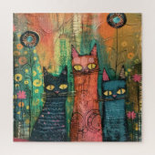 Boho Waterverf Cats - Aardse katachtige kunst Legpuzzel (Verticaal)