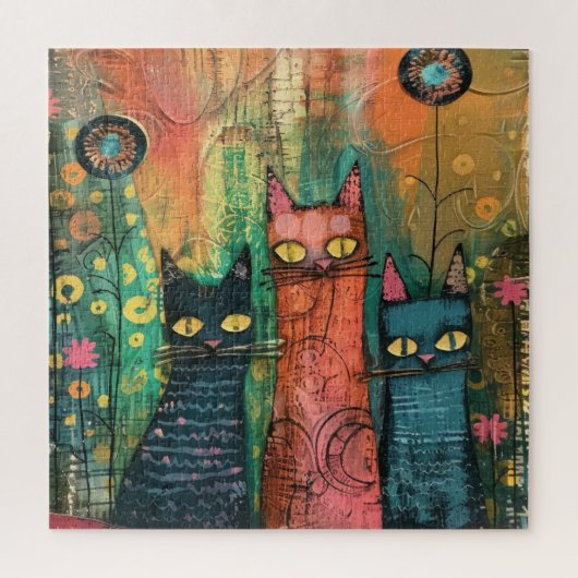 Boho Waterverf Cats - Aardse katachtige kunst Legpuzzel (Verticaal)