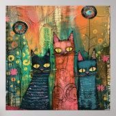 Boho Waterverf Cats - Aardse katachtige kunst Poster (Voorkant)