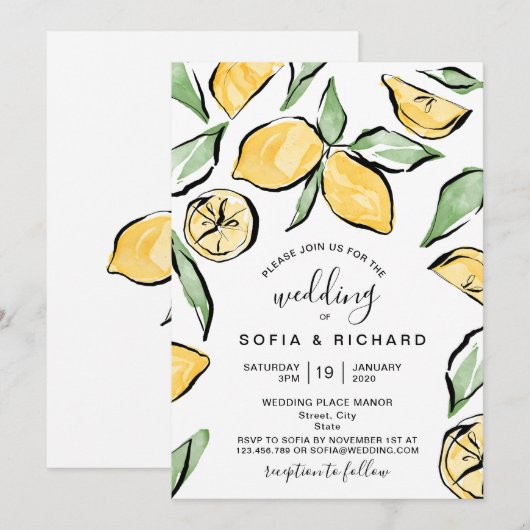 Boho Waterverf Citroen Groene Zomer Kaart (Voorkant / Achterkant)