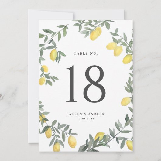 Boho Waterverf Citroen Krans Trouwtafel Nummer Kaart (Achterkant)
