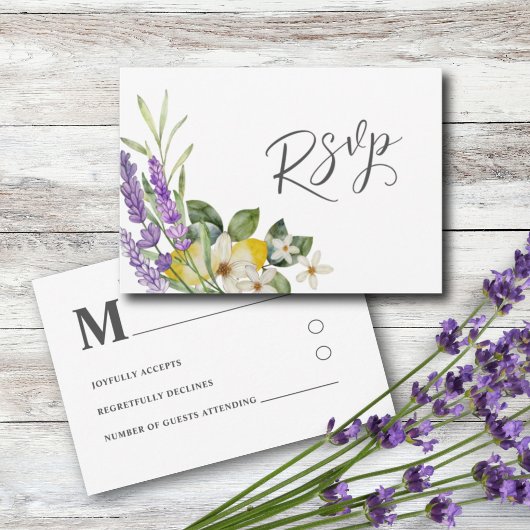Boho Waterverf Citroenen & Lavendel Bruiloft RSVP Kaartje