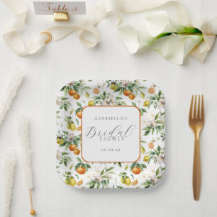 Boho Waterverf Citruspatroon Bruidsdouche Papieren Bordje