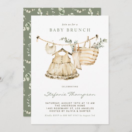 Boho Waterverf Clothesline Baby Brunch Kaart (Voorkant / Achterkant)