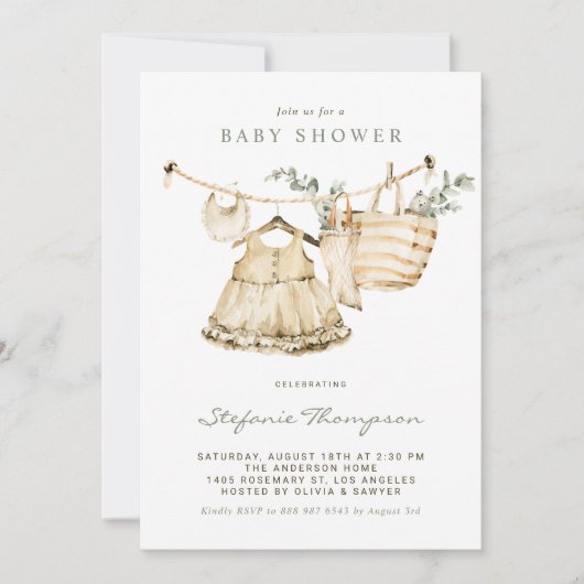 Boho Waterverf Clothesline-Baby shower Kaart (Voorkant)