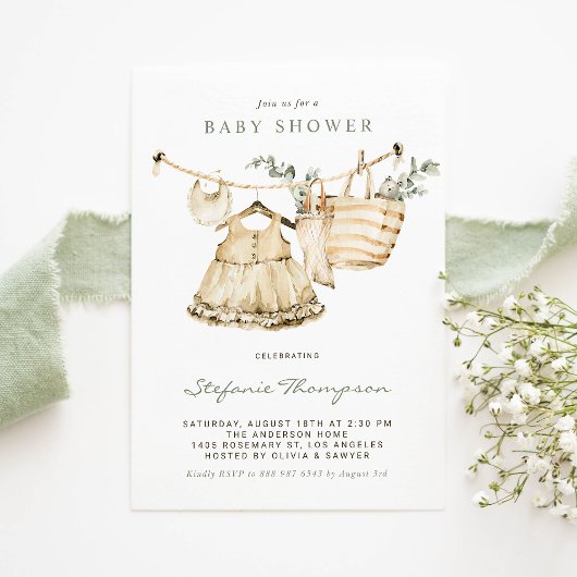 Boho Waterverf Clothesline-Baby shower Kaart