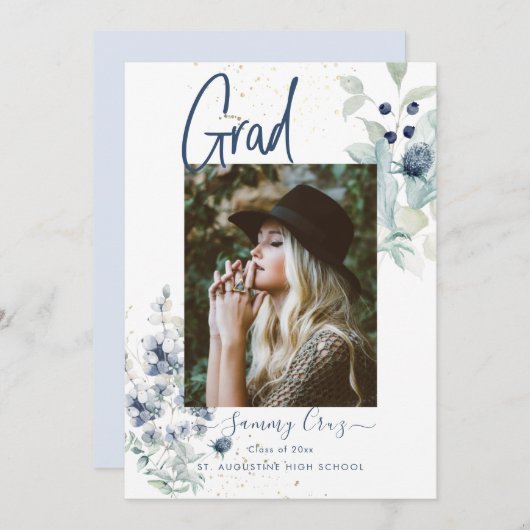 Boho Waterverf Cotton Flowers Afstuderen Aankondiging (Voorkant / Achterkant)