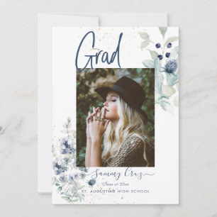 Boho Waterverf Cotton Flowers Afstuderen Aankondiging