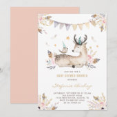 Boho Waterverf Deer en Bird Baby shower Brunch Kaart (Voorkant / Achterkant)