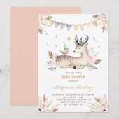 Boho Waterverf Deer en Bird Floral Baby shower Kaart (Voorkant / Achterkant)