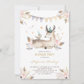 Boho Waterverf Deer en Bird Floral Kids Birthday Kaart (Voorkant)
