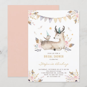 Boho Waterverf Deer Woodland Vrijgezellenfeest Kaart
