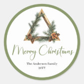 Boho Waterverf Dennengroen Kerststicker Ronde Sticker (Voorkant)